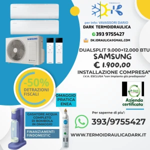 PROMO CONDIZIONATORE SAMSUNG DUALSPLIT INVERTER POMPA DI CALORE REFRIGERANTE R32 CLASSE A